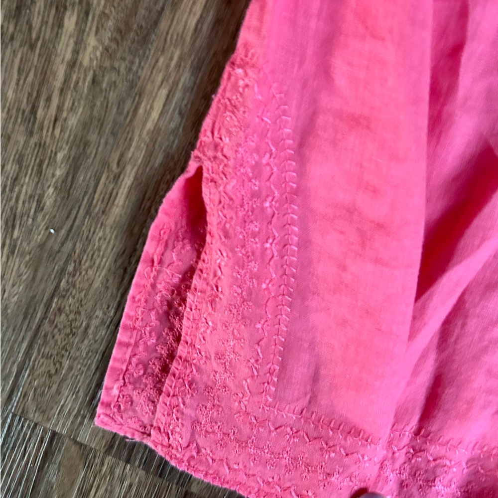 SAINT TROPEZ 100% Linen Embroidered Notch Neck Short Sleeve Top Casual Pink Sz M - Picture 9 of 16